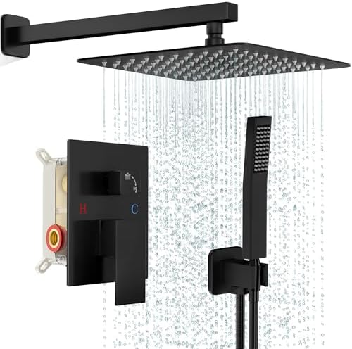 Black Rainfall Shower Faucet Set - Wall Mounted