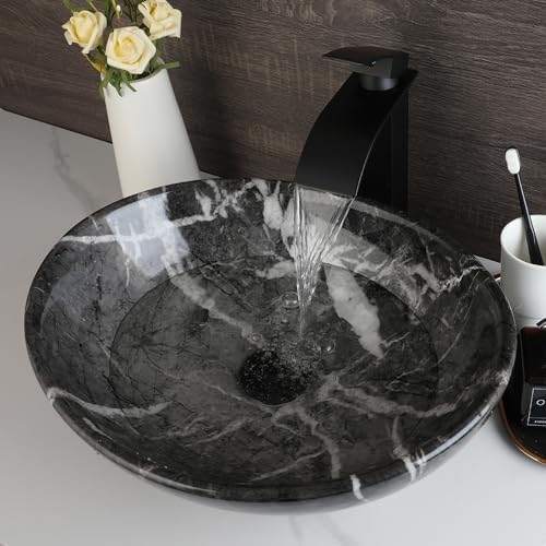 Black White Marbling Vessel Sink