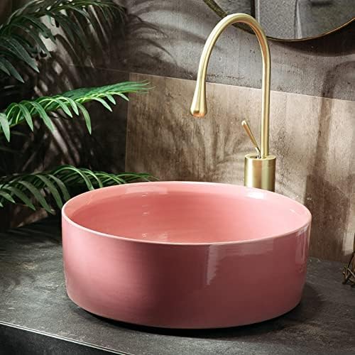 MACIUM Bathroom Boat 157 Inch Round Porcelain Sink Artistic Pink Overmount