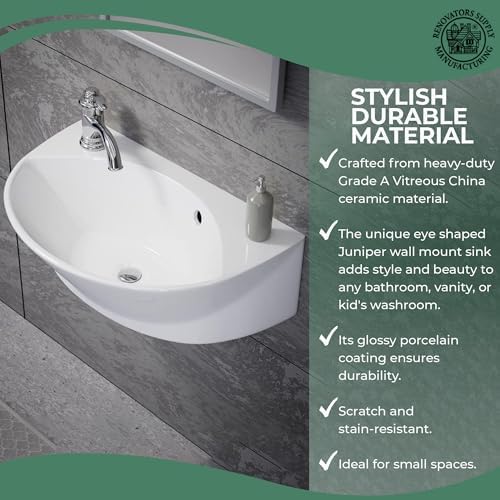 Stylish Wall-Mounted Bathroom Vessel Sink Juniper 17 In White Ceramic