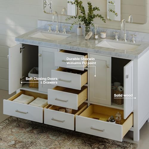 Ariel 61 White Double Bathroom Vanity with italian marble and soft-close features