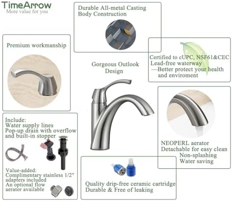 Brushed Nickel Bathroom Faucet TAF206-BN Modern Durable Faucet for Home