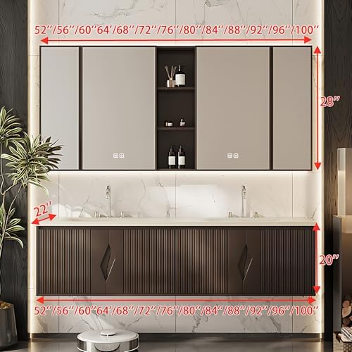 Double Sink Vanity with LED Mirror for Modern Bathroom