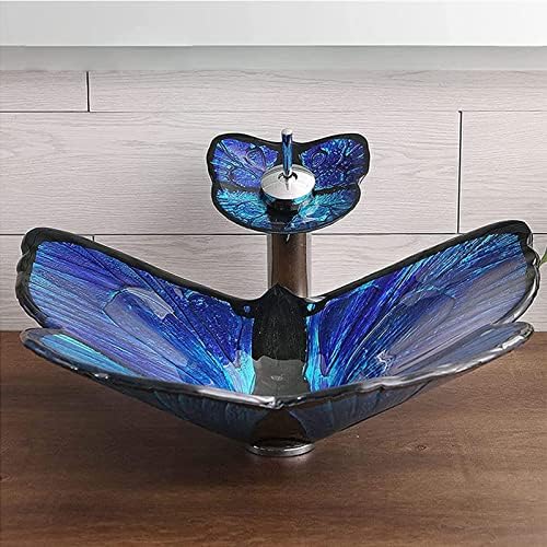Faucet Blue Butterfly Vessel Sink for Bathroom