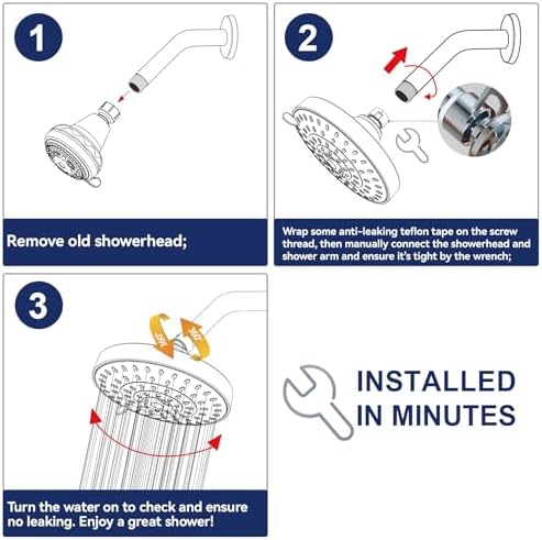 HOPOPRO 5-Mode High Pressure Shower Head 6 Inch Chrome