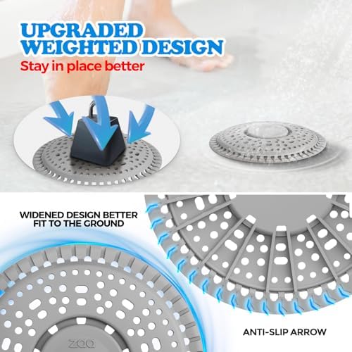 Shower Drain Hair Catcher 2 Pack Premium Silicone Shade Protector Gray