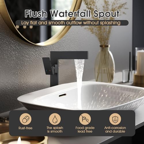 Matte Black Tall Bathroom Sink Faucet Ultra Thin Vessel Faucet