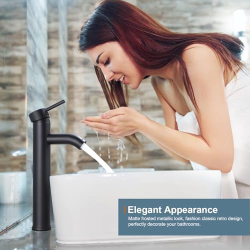 SGUVK Bathroom Sink Faucet Matte Black Single Handle DurableLow Profile Design