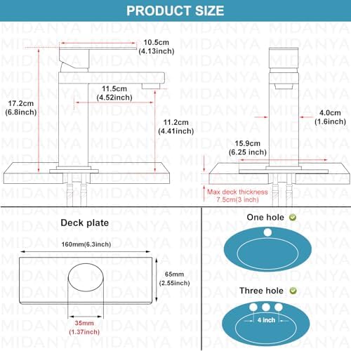 Midanya 1-Hole Stainless Steel Touch-On Faucet with Cover Plate