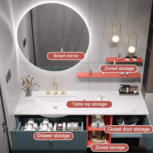 Elegantly Modern suspended Bathroom Vanity with LED Mirror Open Storage