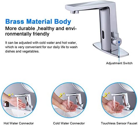 Poopey Automatic Sensor Touchless Bathroom Sink Faucet with Hole Cover Plate