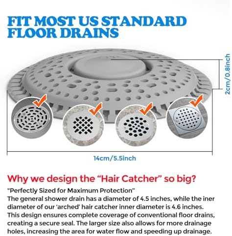 Shower Drain Hair Catcher 2 Pack Premium Silicone Shade Protector Gray