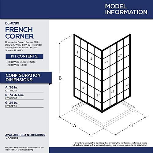 CompleteFrench Corner 36in Shower Enclosure Kit - Walk through Satin Black