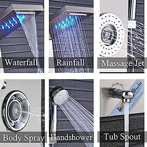 Stainless Steel Shower Panel Tower with LED Rainfall