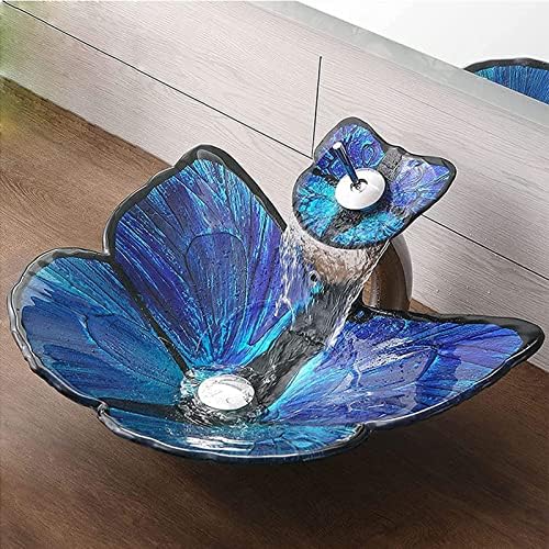 Faucet Blue Butterfly Vessel Sink for Bathroom