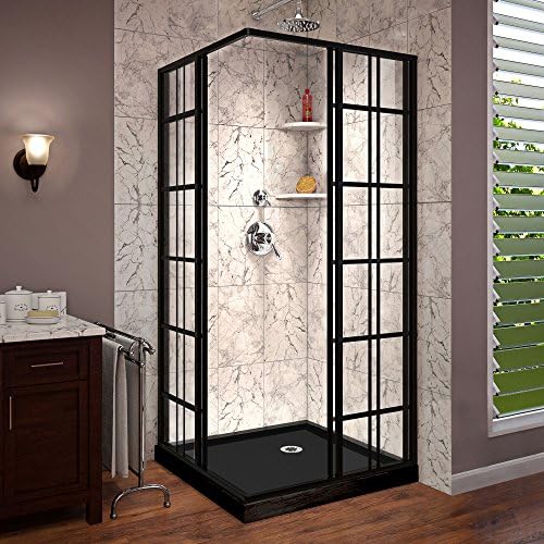 CompleteFrench Corner 36in Shower Enclosure Kit - Walk through Satin Black